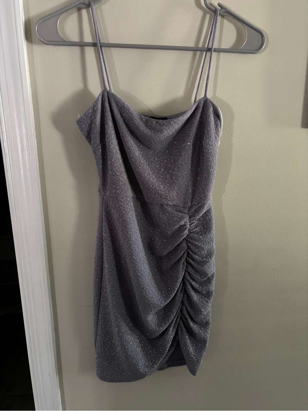 Windsor Sparkle Ruched Cowl Mini Dress - Silver Gray